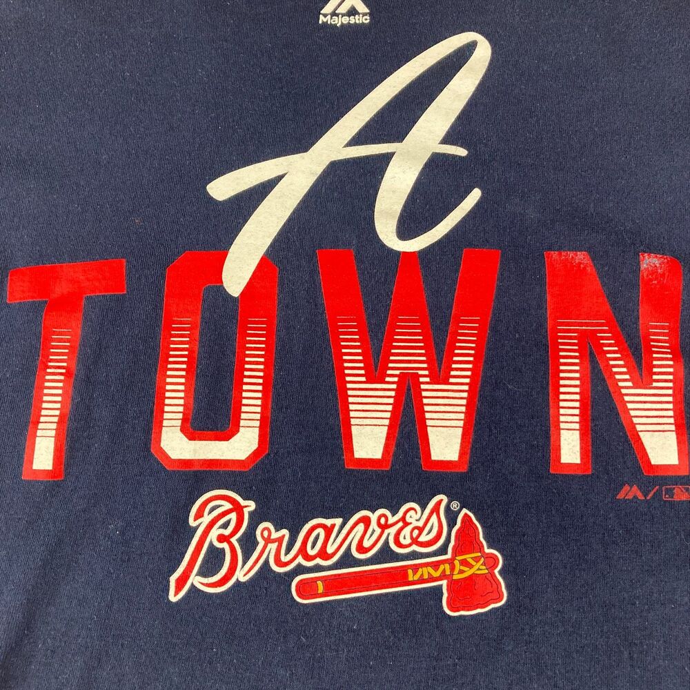 Majestic Atlanta Braves A Town Graphic T Shirt Navy Blue Men's Medium MLB